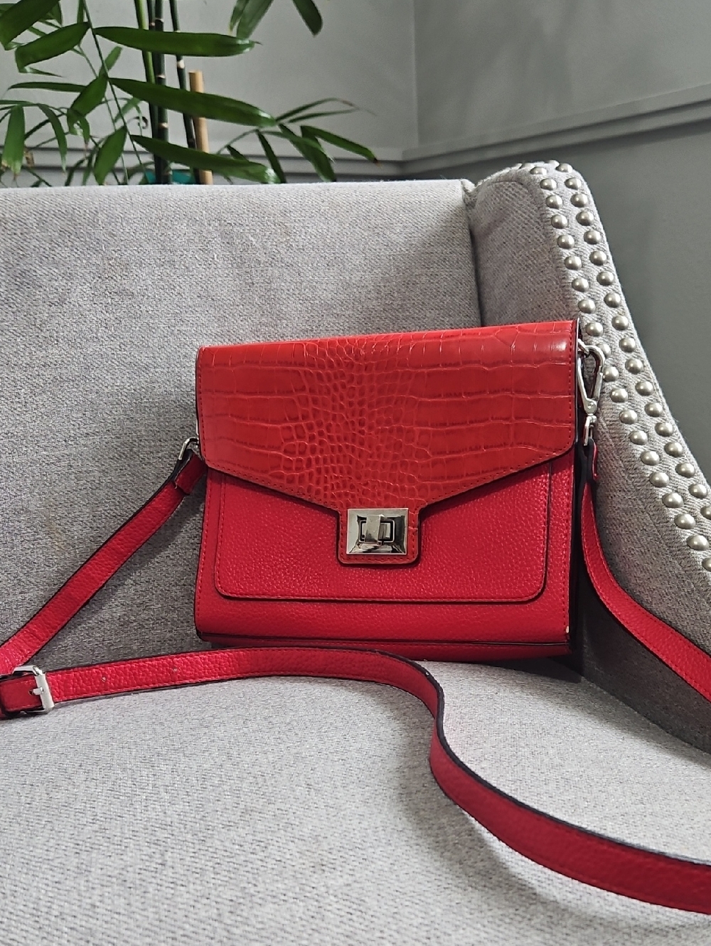 Steve Madden Red Crossbody Shoulder Bag with Croc-Texture Flap